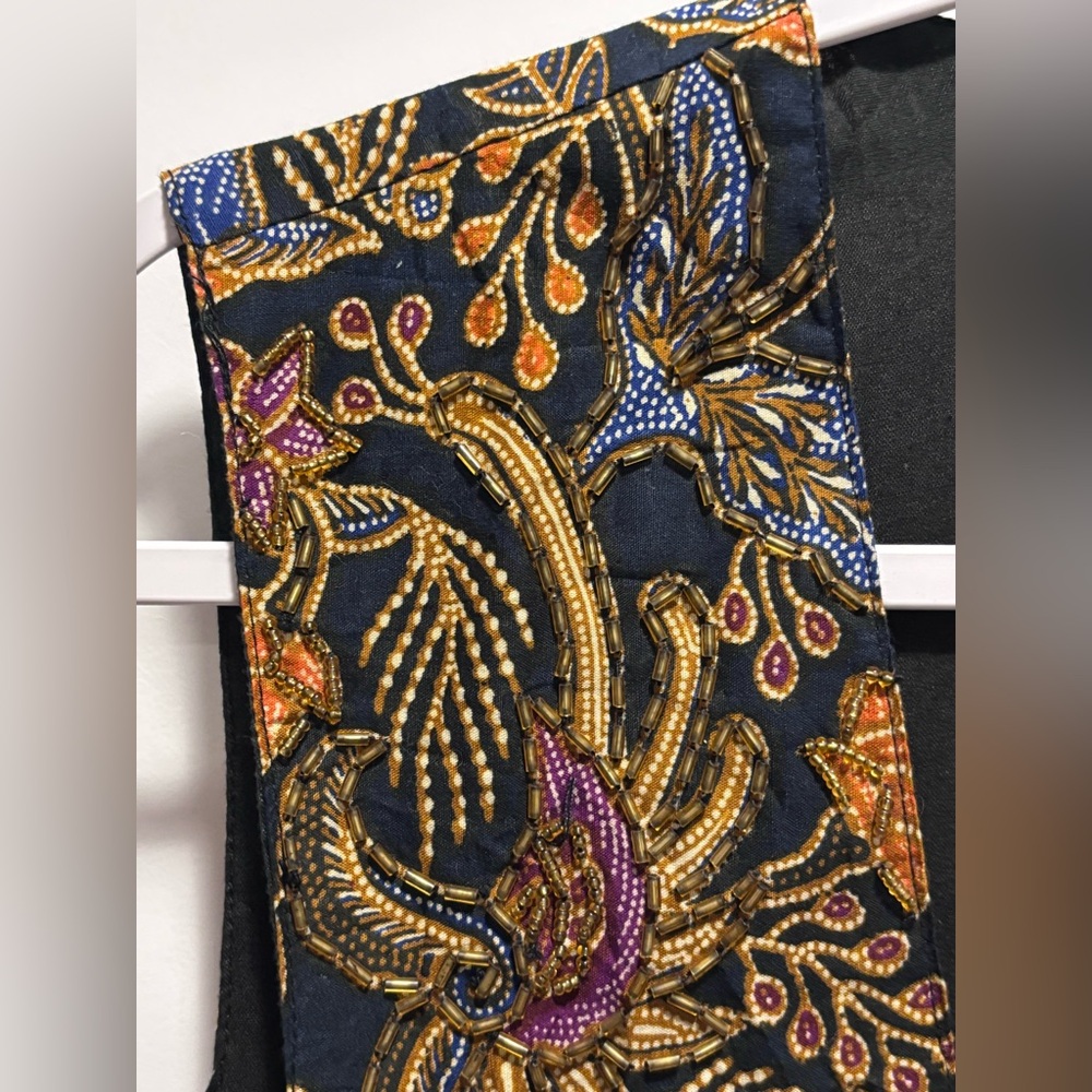 Theo Stunning Vintage Beaded Embroidered Vest size M black pockets tie in back